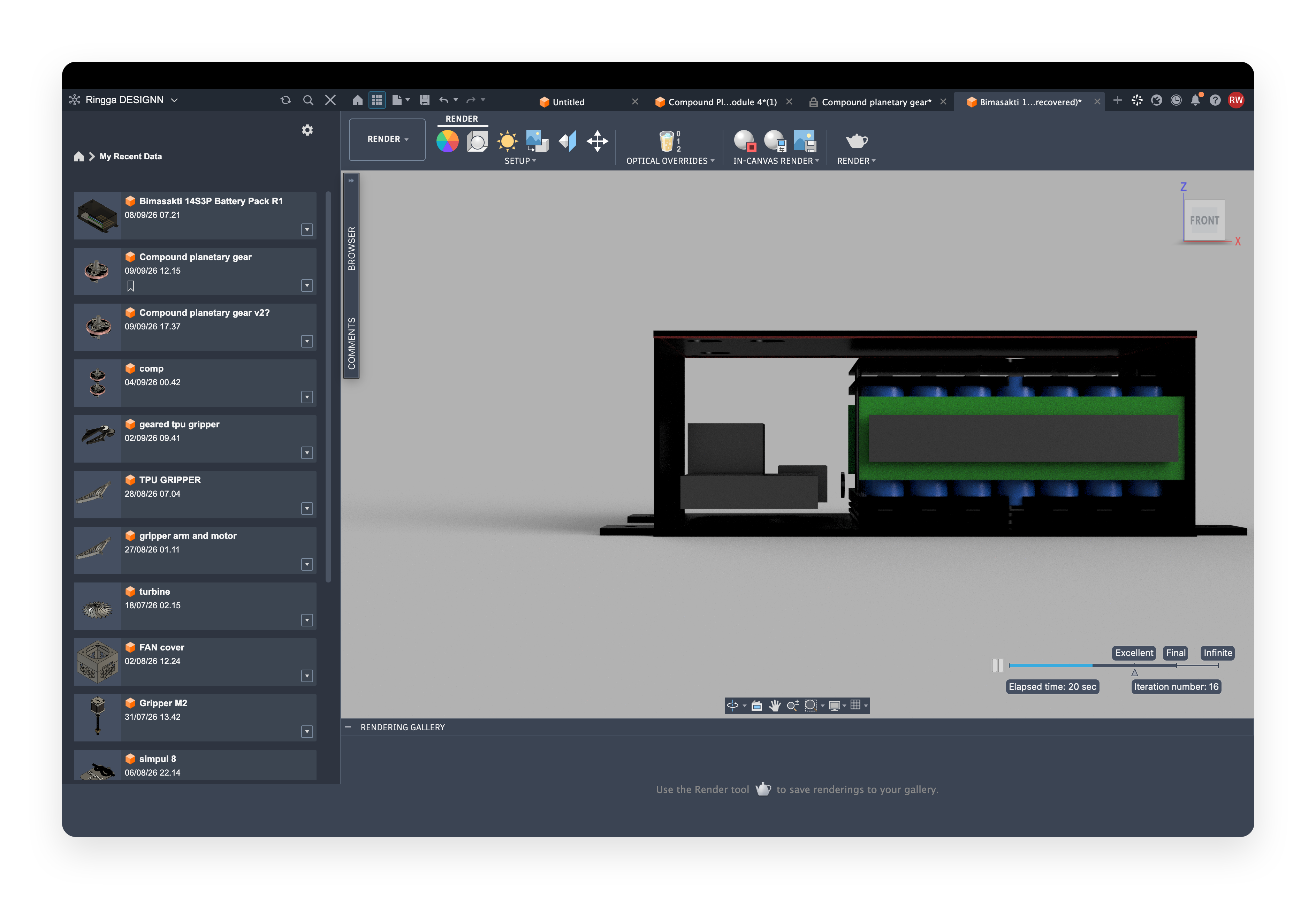 Render CAD paket baterai Bimasakti 14S3P