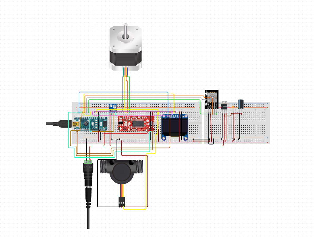 Diagram pengkabelan motor, sensor, dan takaran cairan SmartAmbubag